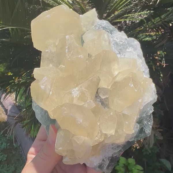 Natural Green Fluorite with Calcite