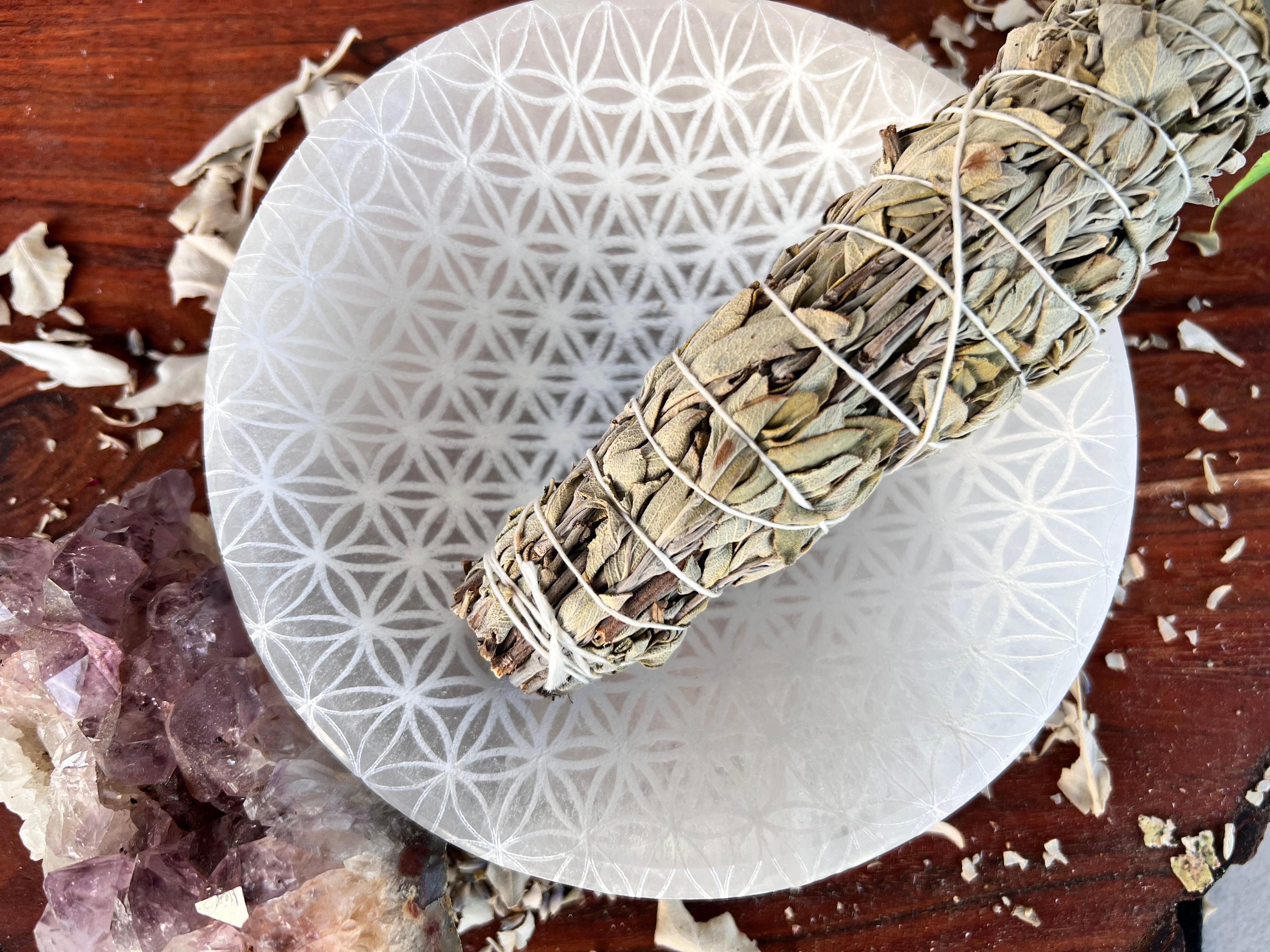 Selenite Cleansing & Charging Bowl Large - Flower of Life - Muse Crystals & Mystical Gifts