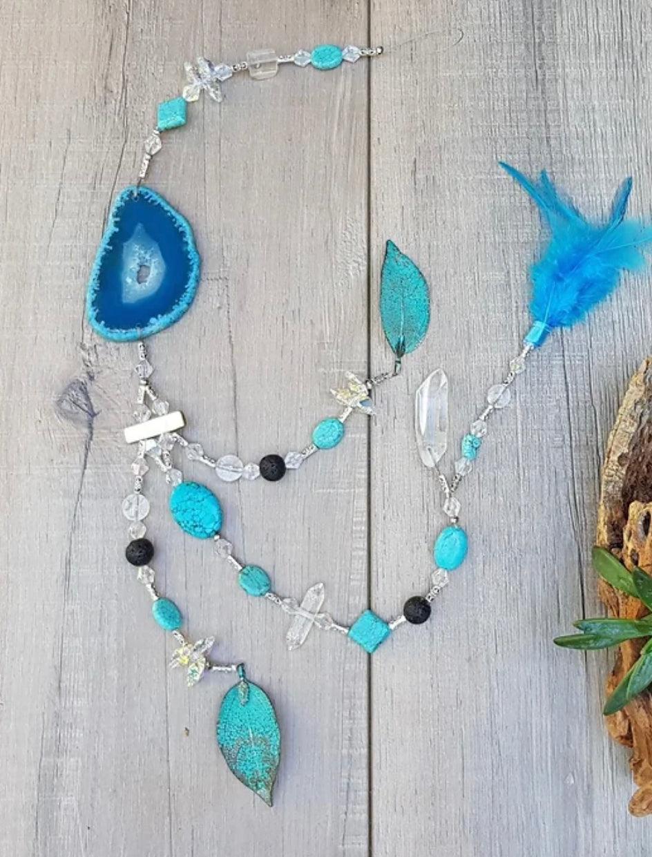 Turquoise Agate Suncatcher with Feathers - Muse Crystals & Mystical Gifts