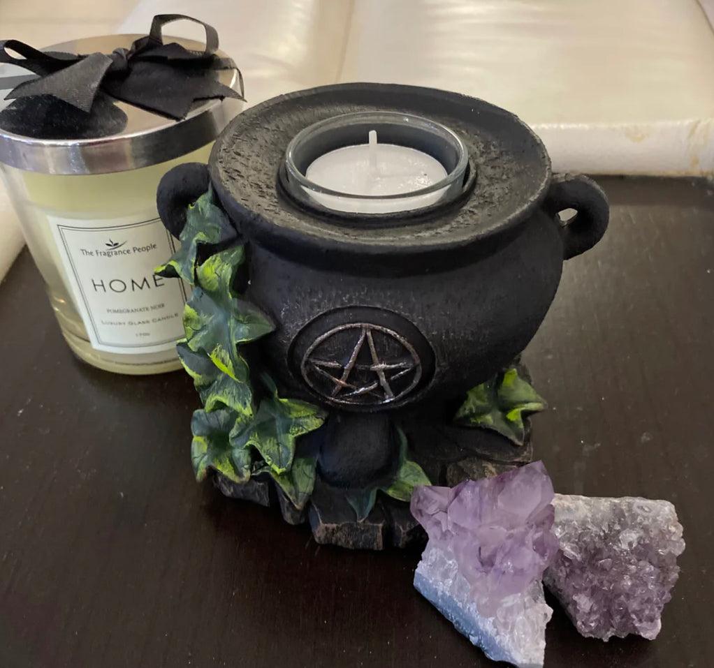 Witches Cauldron Tea Light Candle Holder - Muse Crystals & Mystical Gifts