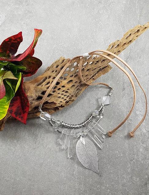 Be All of You... Clear Quartz Necklace with Silver Leaf - Muse Crystals & Mystical Gifts