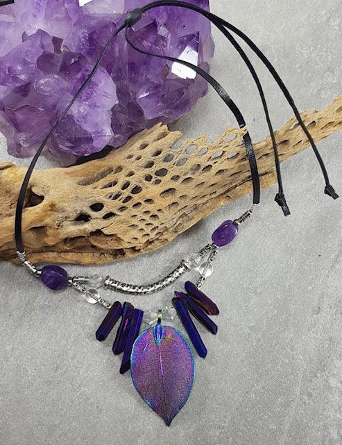 Be protected... Amethyst & Purple Leaf Necklace - Muse Crystals & Mystical Gifts