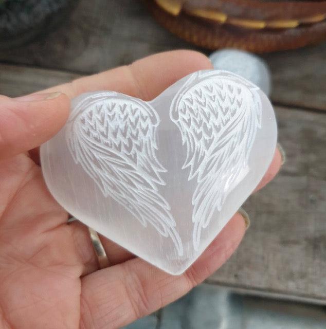 Selenite Angel Wings Heart - Muse Crystals & Mystical Gifts