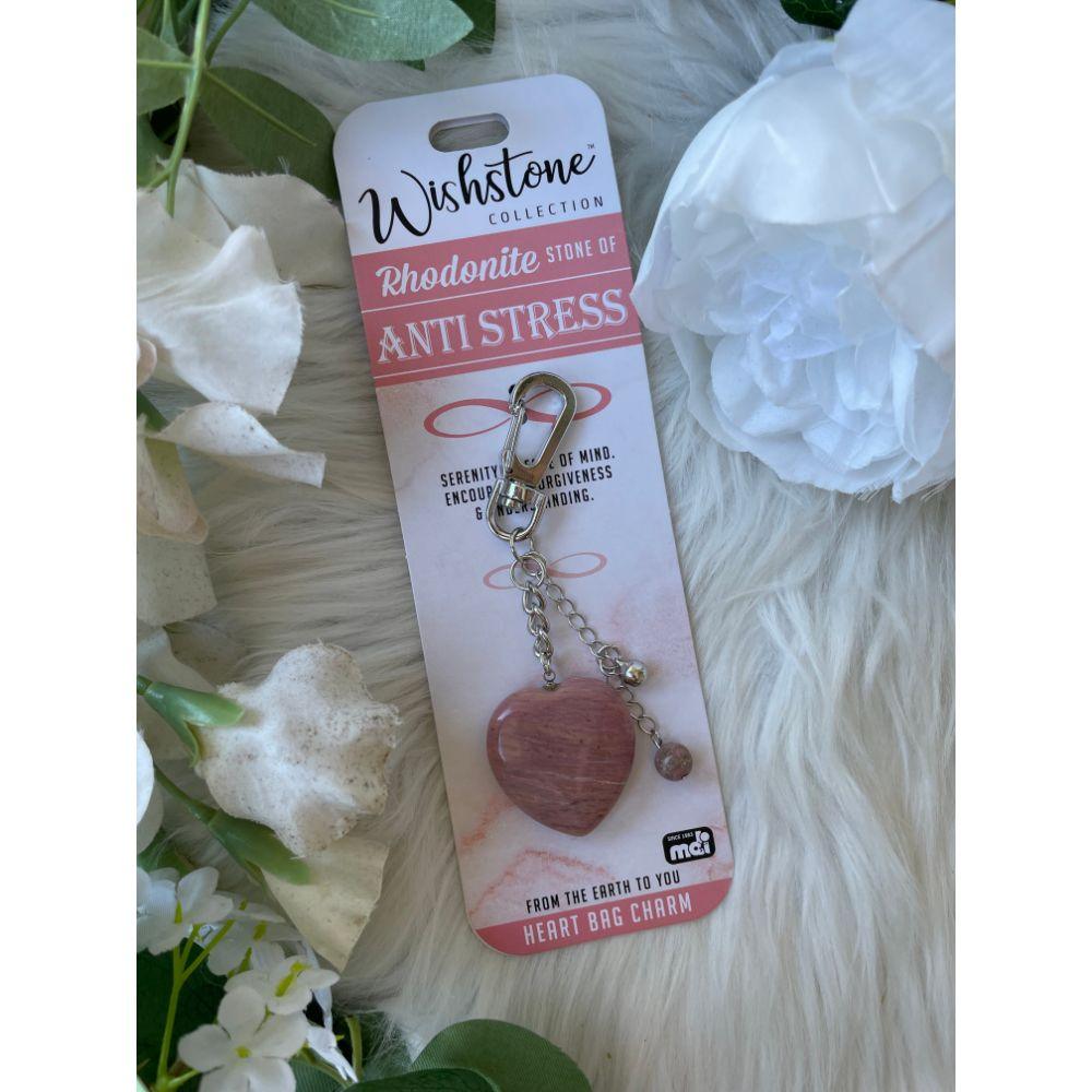 Wishstone Collection | Rhodonite Heart Bag Charm - Muse Crystals & Mystical Gifts